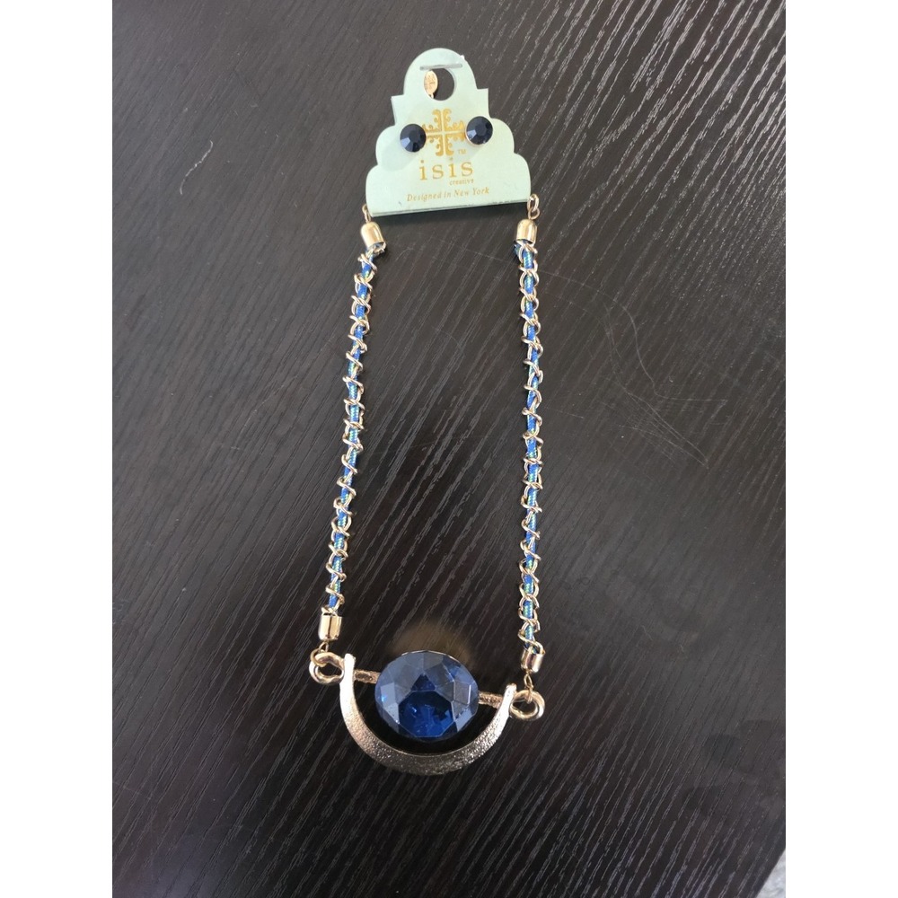 ISIS Creative New York Necklace & Earring Set Gold‎ Tone Blue Statement Jewelry